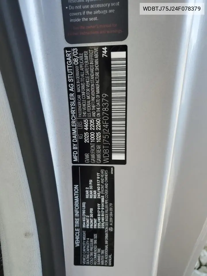 WDBTJ75J24F078379 2004 Mercedes-Benz Clk 500