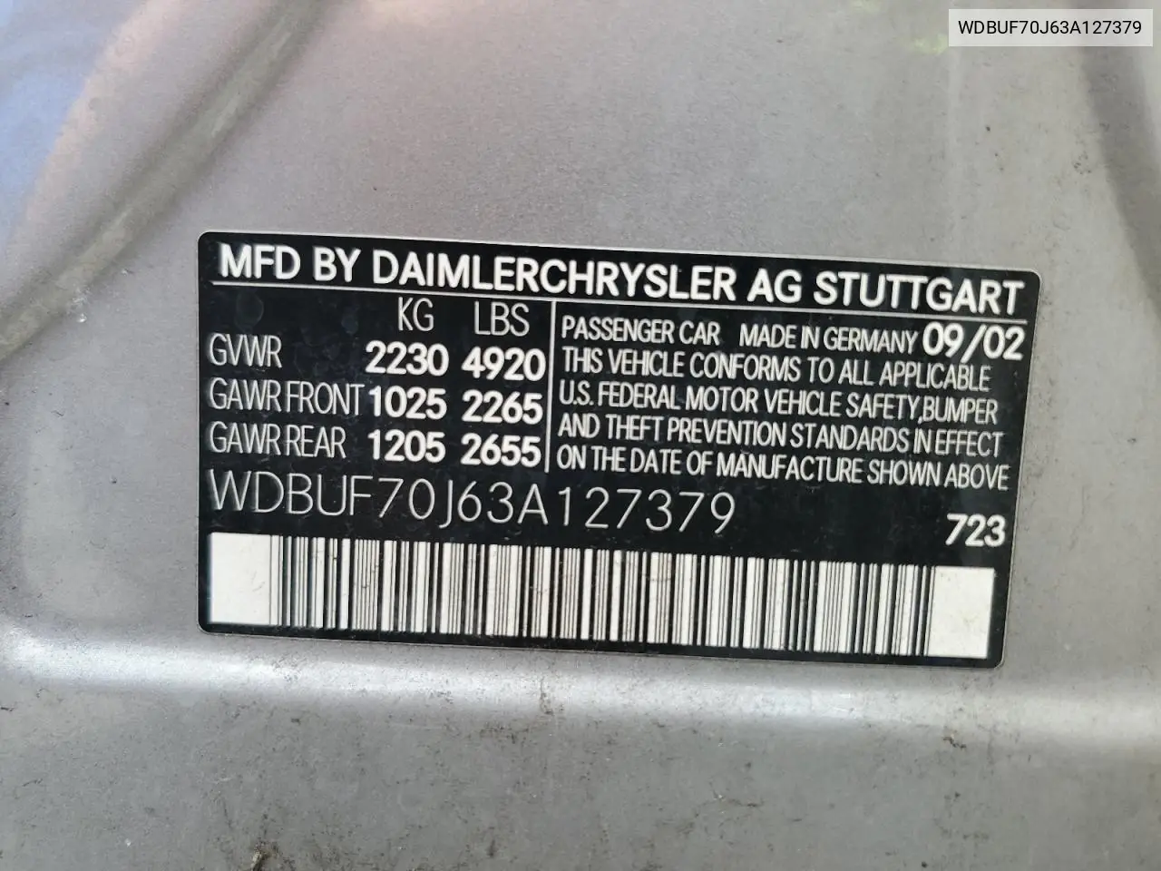 WDBUF70J63A127379 2003 Mercedes-Benz E 500