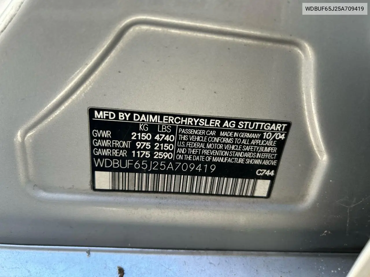 WDBUF65J25A709419 2005 Mercedes-Benz E 320