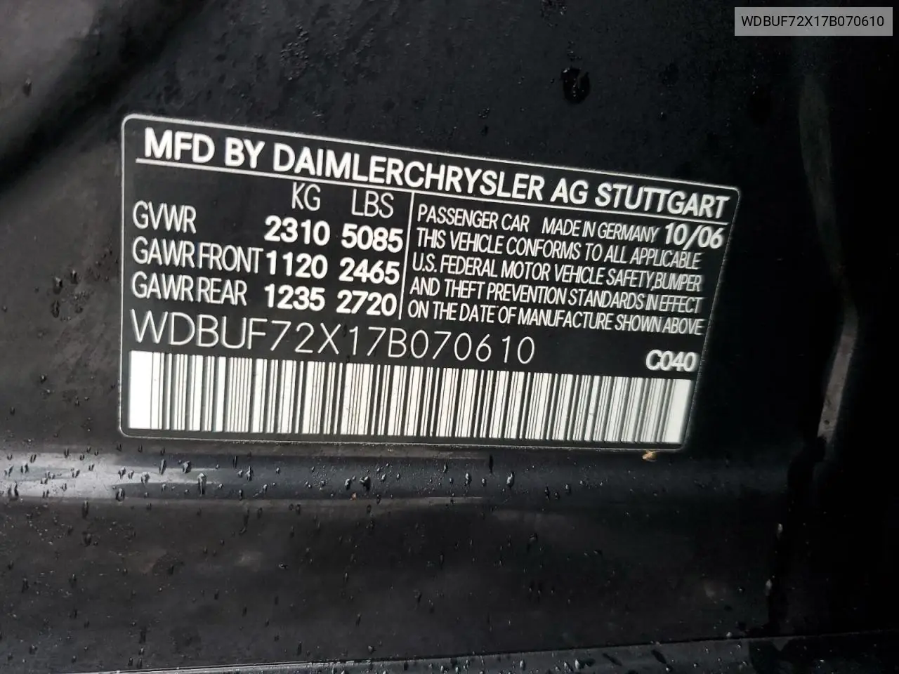 WDBUF72X17B070610 2007 Mercedes-Benz E 550