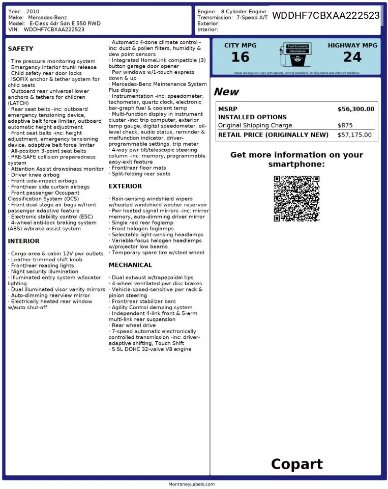 WDDHF7CBXAA222523 2010 Mercedes-Benz E 550