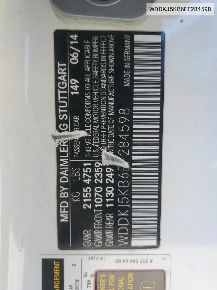 WDDKJ5KB6EF284598 2014 Mercedes-Benz E 350