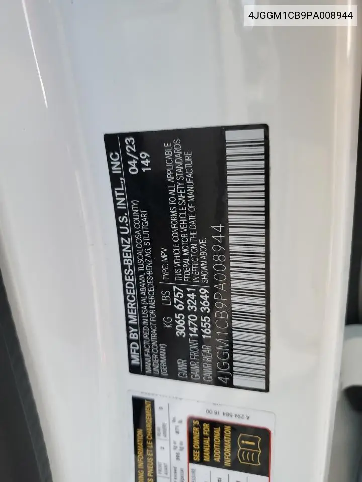 4JGGM1CB9PA008944 2023 Mercedes-Benz Eqe Suv 350 4Matic