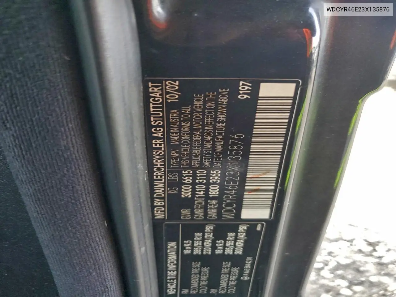 WDCYR46E23X135876 2003 Mercedes-Benz G 55 Amg