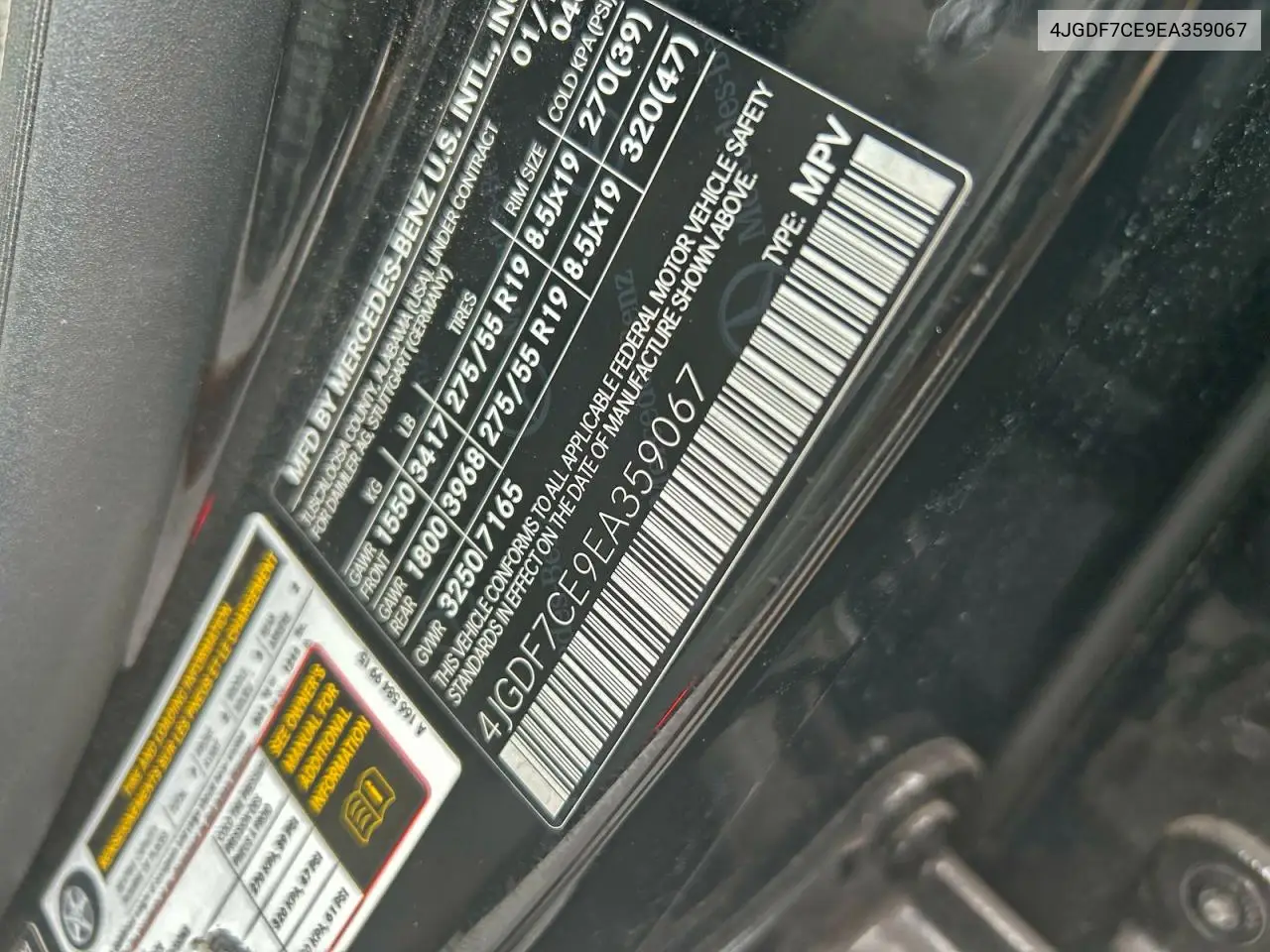 4JGDF7CE9EA359067 2014 Mercedes-Benz Gl 450 4Matic