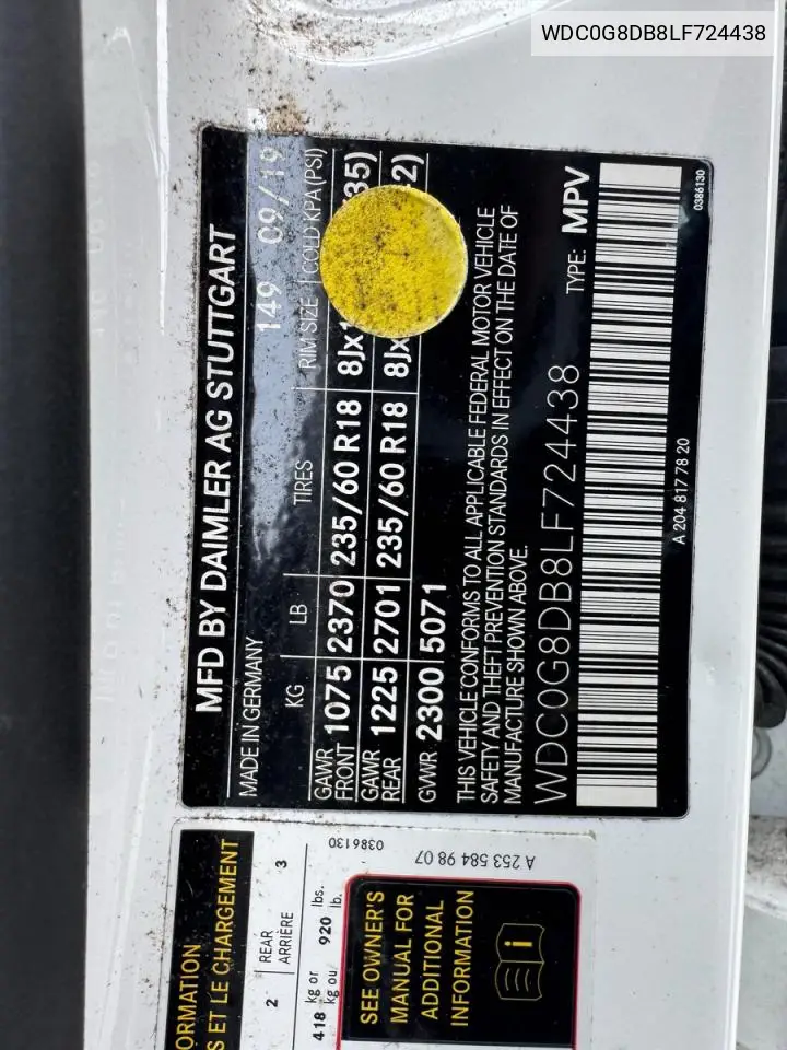 WDC0G8DB8LF724438 2020 Mercedes-Benz Glc 300