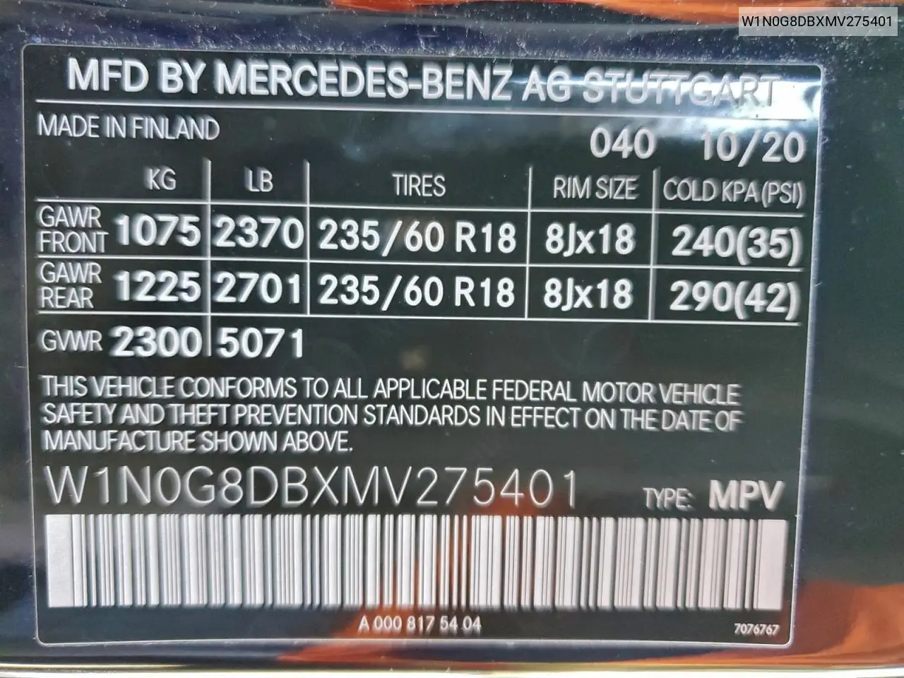 W1N0G8DBXMV275401 2021 Mercedes-Benz Glc 300
