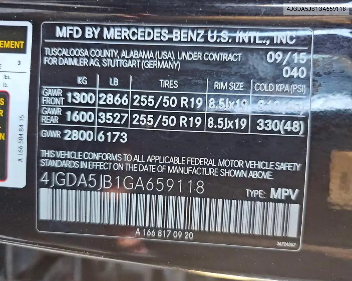 4JGDA5JB1GA659118 2016 Mercedes-Benz Gle 350