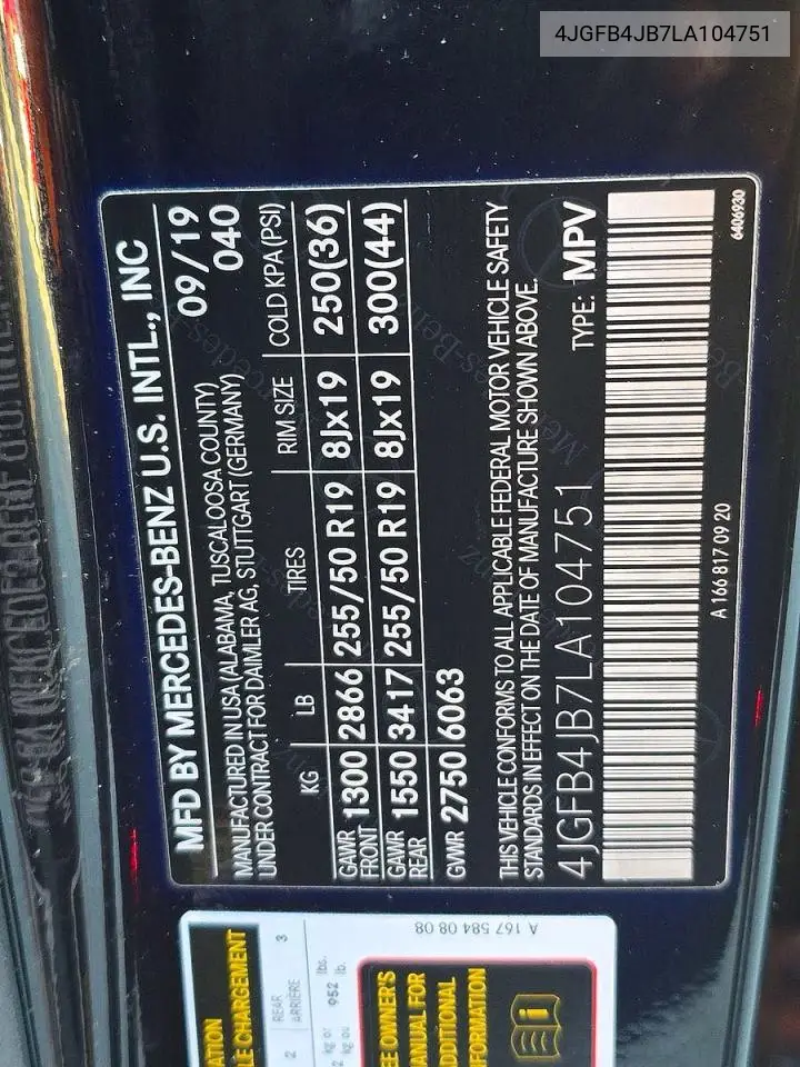 4JGFB4JB7LA104751 2020 Mercedes-Benz Gle 350