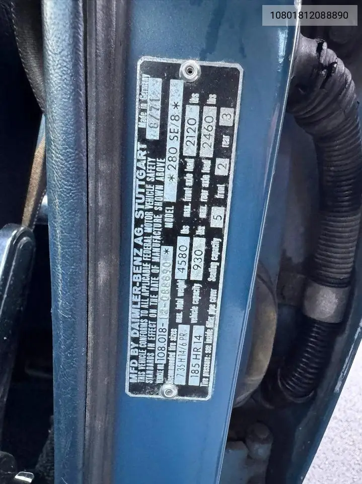 10801812088890 1972 Mercedes Benz 280 Se