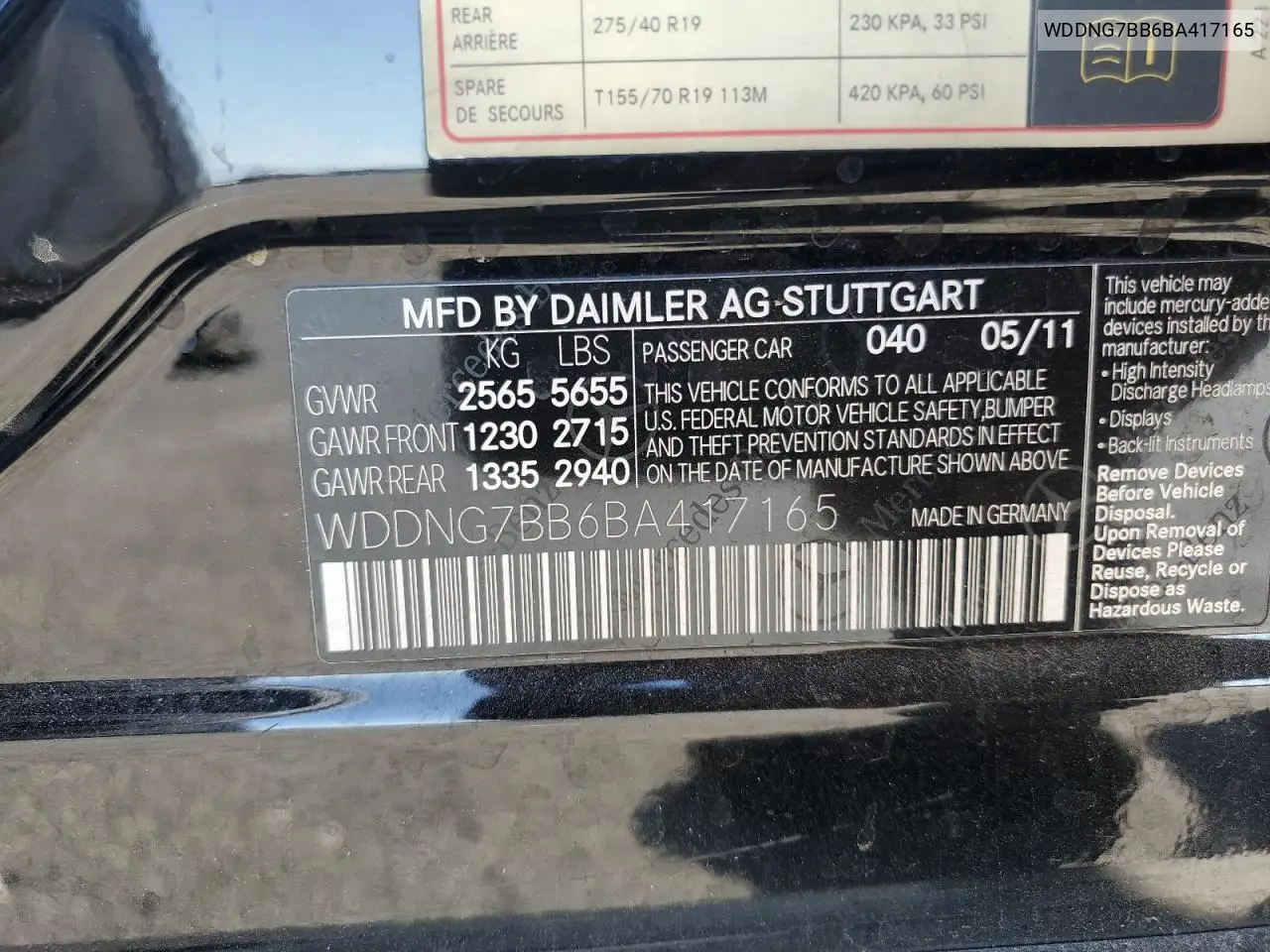 WDDNG7BB6BA417165 2011 Mercedes-Benz S 550