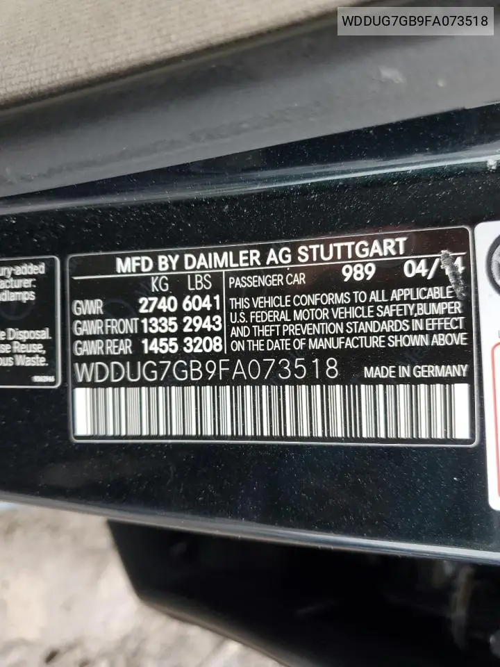 WDDUG7GB9FA073518 2015 Mercedes-Benz S S600