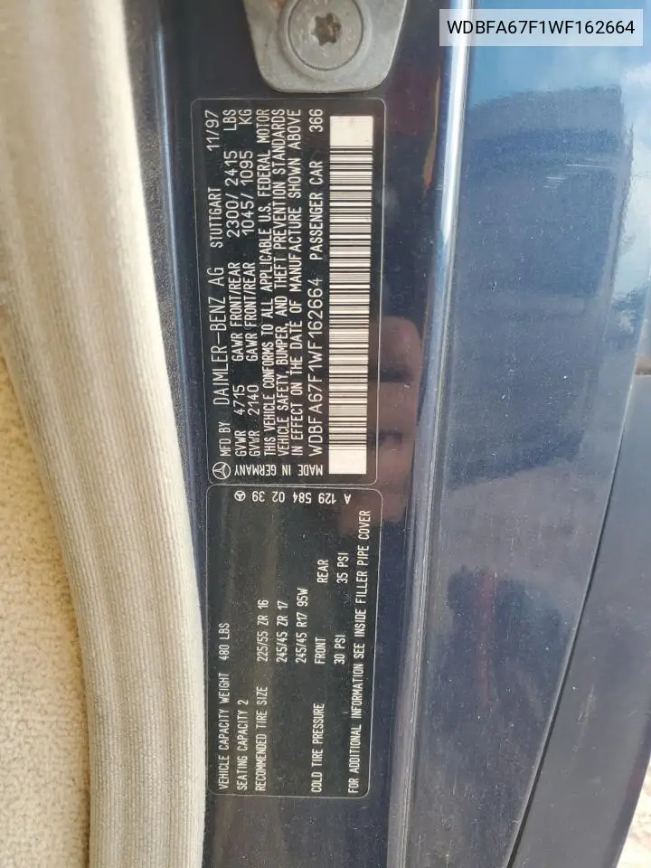 WDBFA67F1WF162664 1998 Mercedes-Benz Sl 500