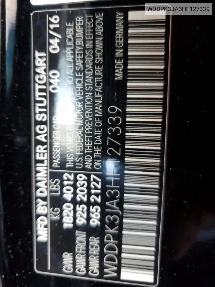 WDDPK3JA3HF127339 2017 Mercedes-Benz Slc 300