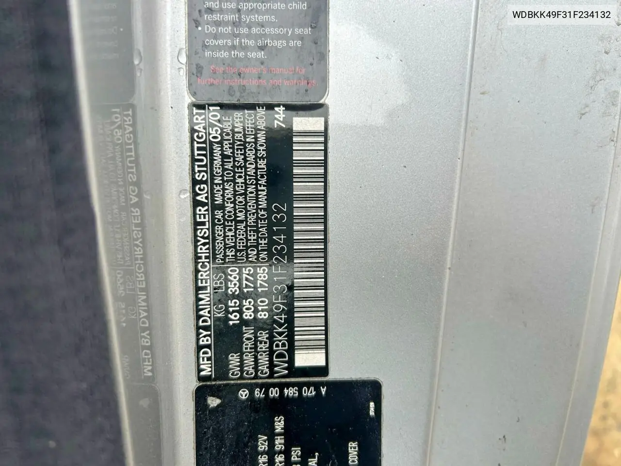 WDBKK49F31F234132 2001 Mercedes-Benz Slk 230 Kompressor