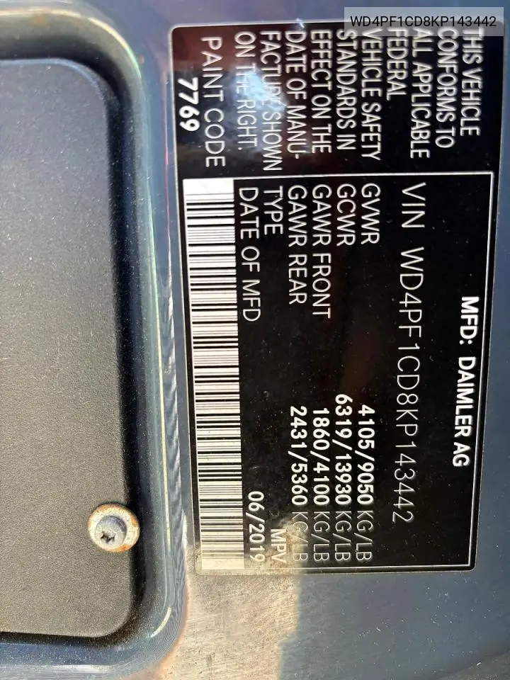 WD4PF1CD8KP143442 2019 Mercedes-Benz Sprinter 2500