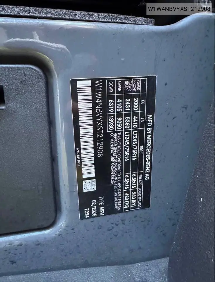 W1W4NBVYXST212908 2025 Mercedes-Benz Sprinter 2500