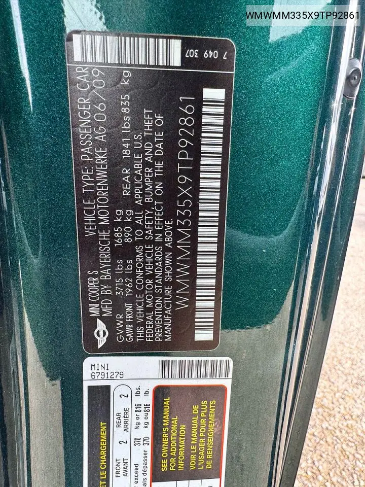 WMWMM335X9TP92861 2009 Mini Cooper S Clubman