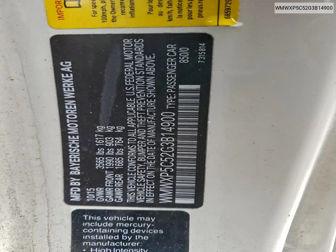 WMWXP5C52G3B14900 2016 Mini Cooper