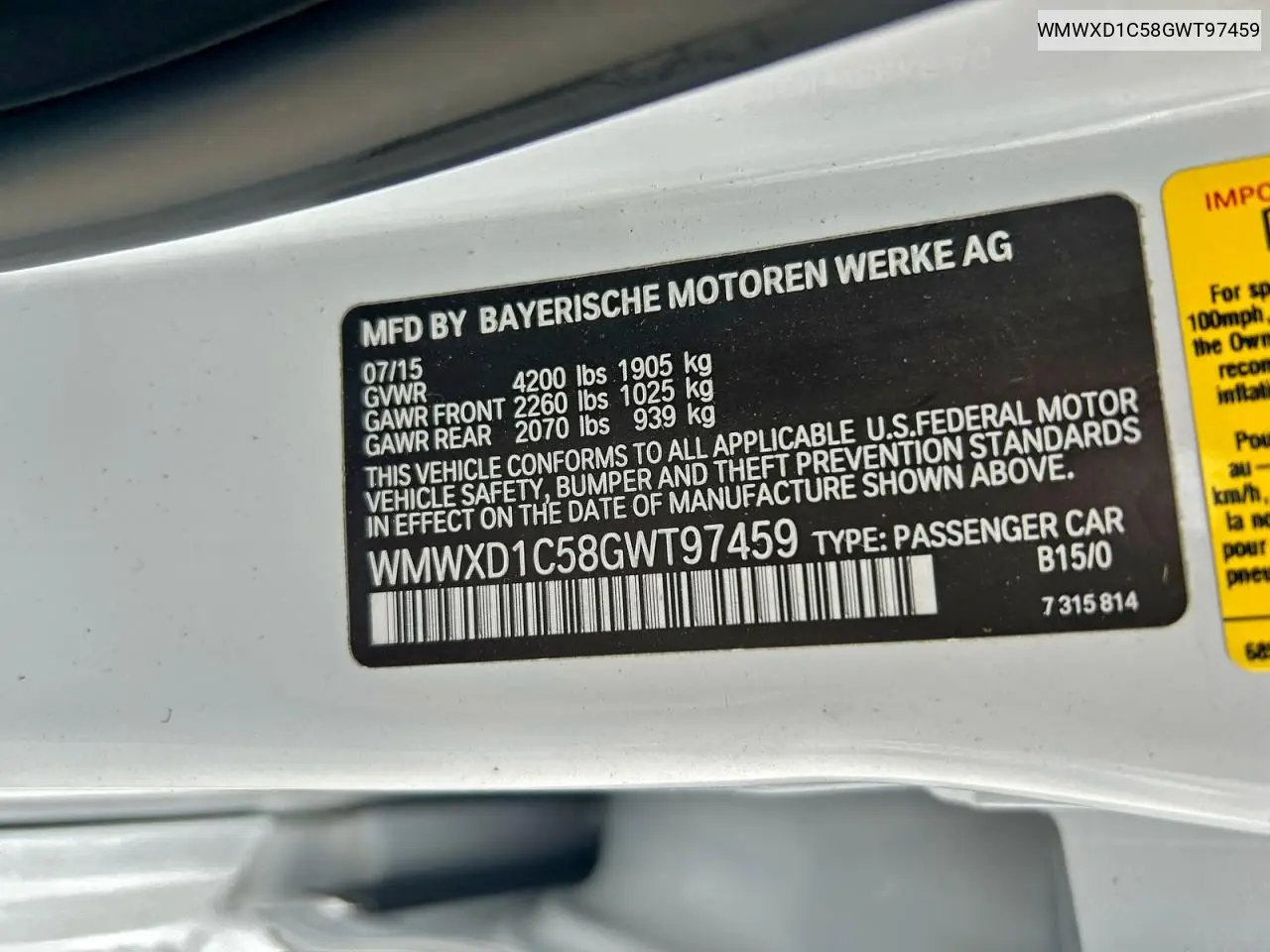 WMWXD1C58GWT97459 2016 Mini Cooper Countryman Jcw