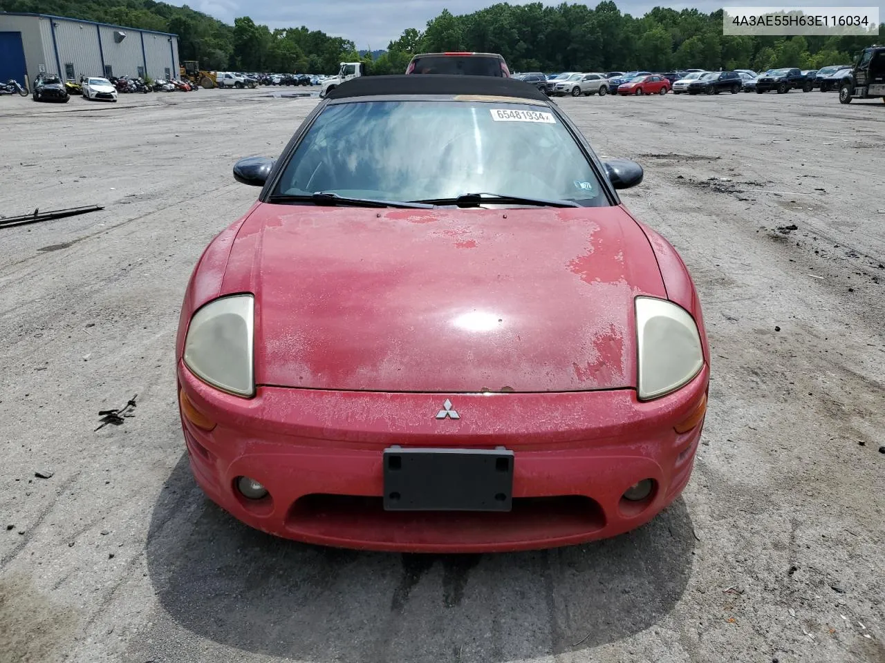 2003 Mitsubishi Eclipse Spyder Gt VIN: 4A3AE55H63E116034 Lot: 65481934
