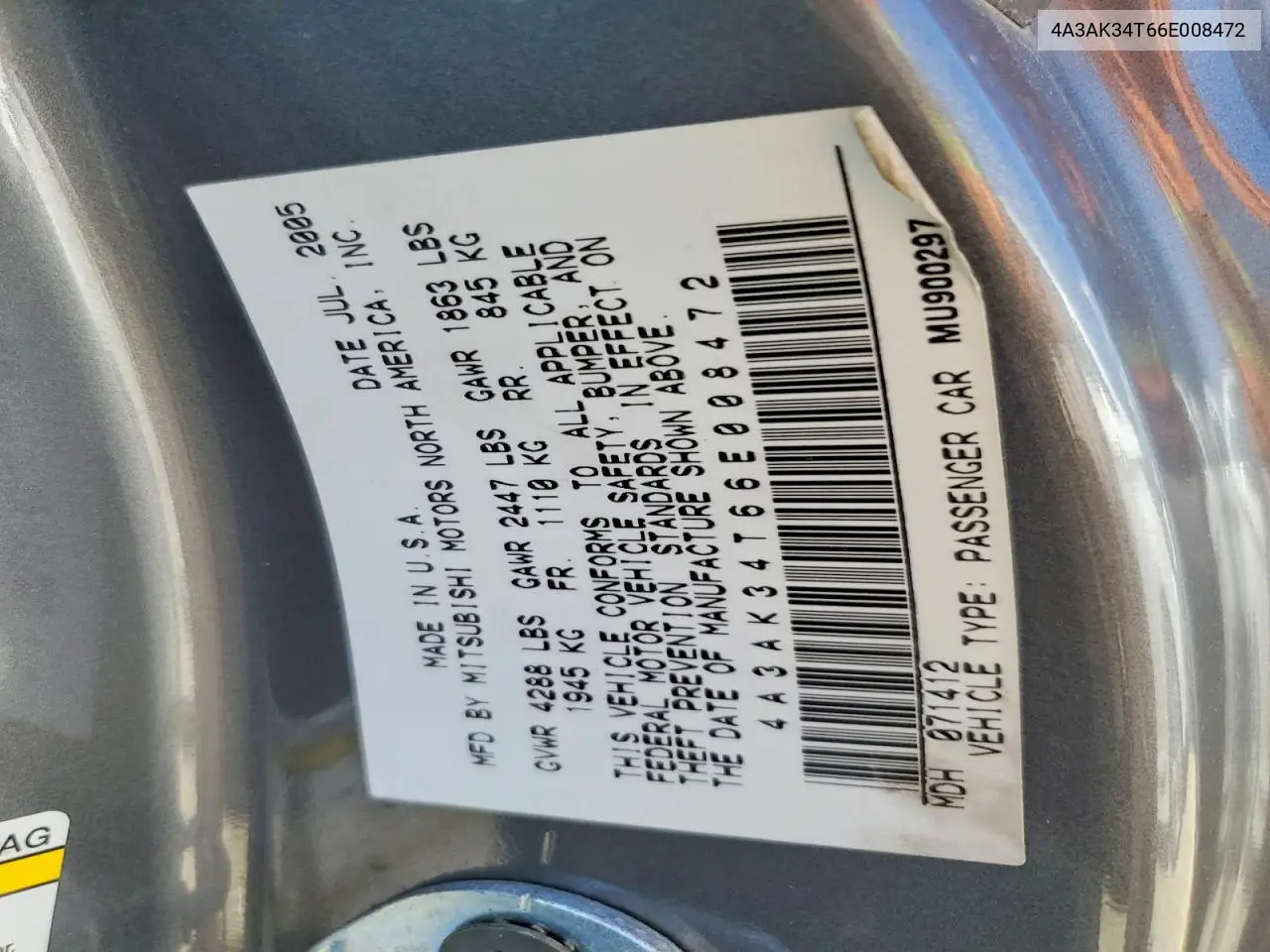 4A3AK34T66E008472 2006 Mitsubishi Eclipse Gt