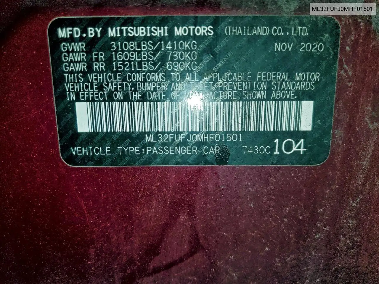 ML32FUFJ0MHF01501 2021 Mitsubishi Mirage G4 Es