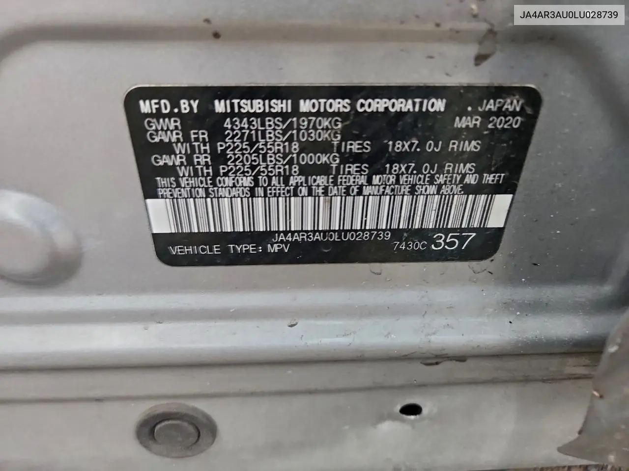 JA4AR3AU0LU028739 2020 Mitsubishi Outlander Sport Es