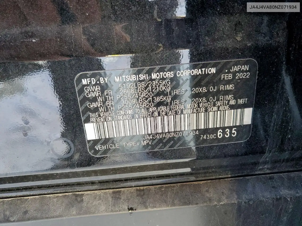 JA4J4VA80NZ071934 2022 Mitsubishi Outlander Sel
