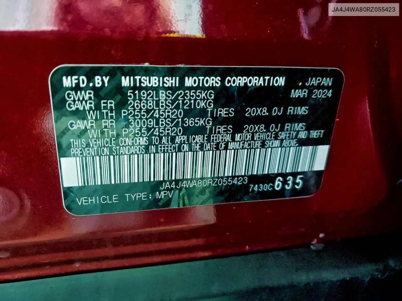 JA4J4WA80RZ055423 2024 Mitsubishi Outlander Sel