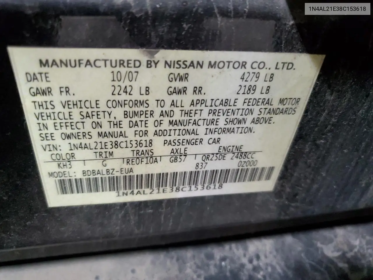 1N4AL21E38C153618 2008 Nissan Altima 2.5