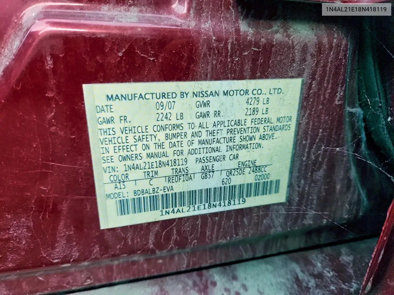 1N4AL21E18N418119 2008 Nissan Altima 2.5