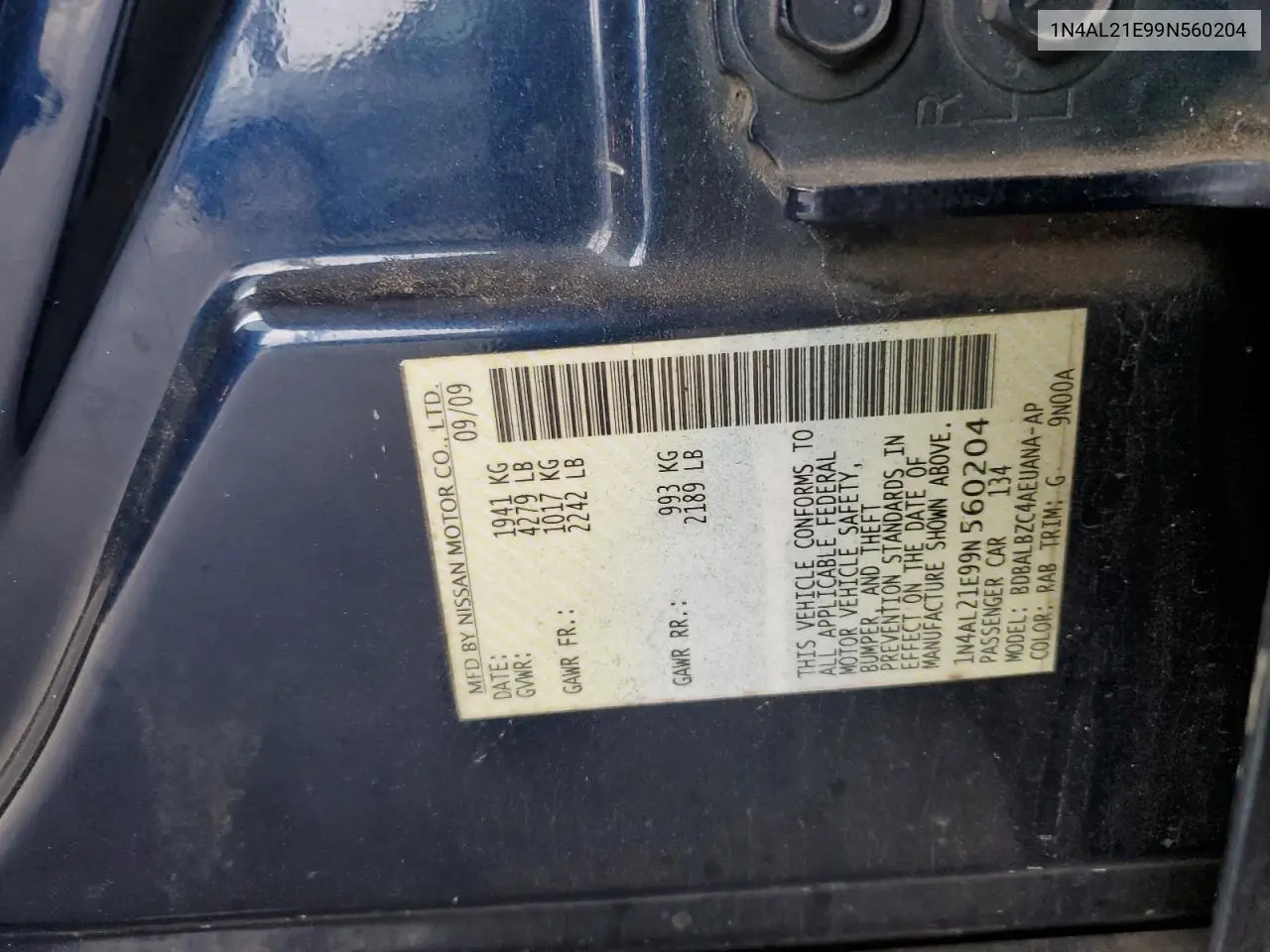 1N4AL21E99N560204 2009 Nissan Altima 2.5