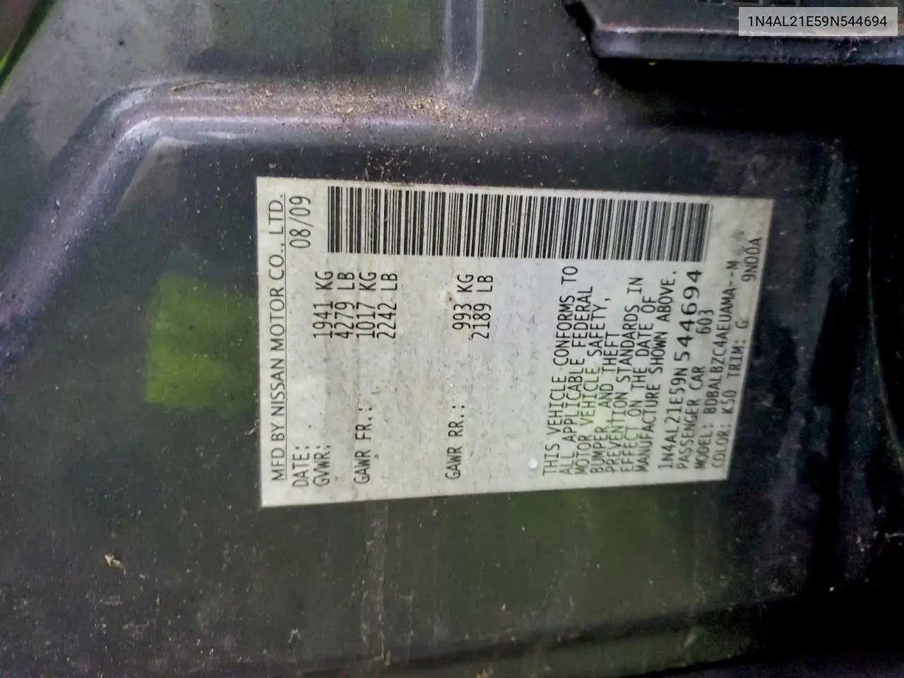 1N4AL21E59N544694 2009 Nissan Altima 2.5