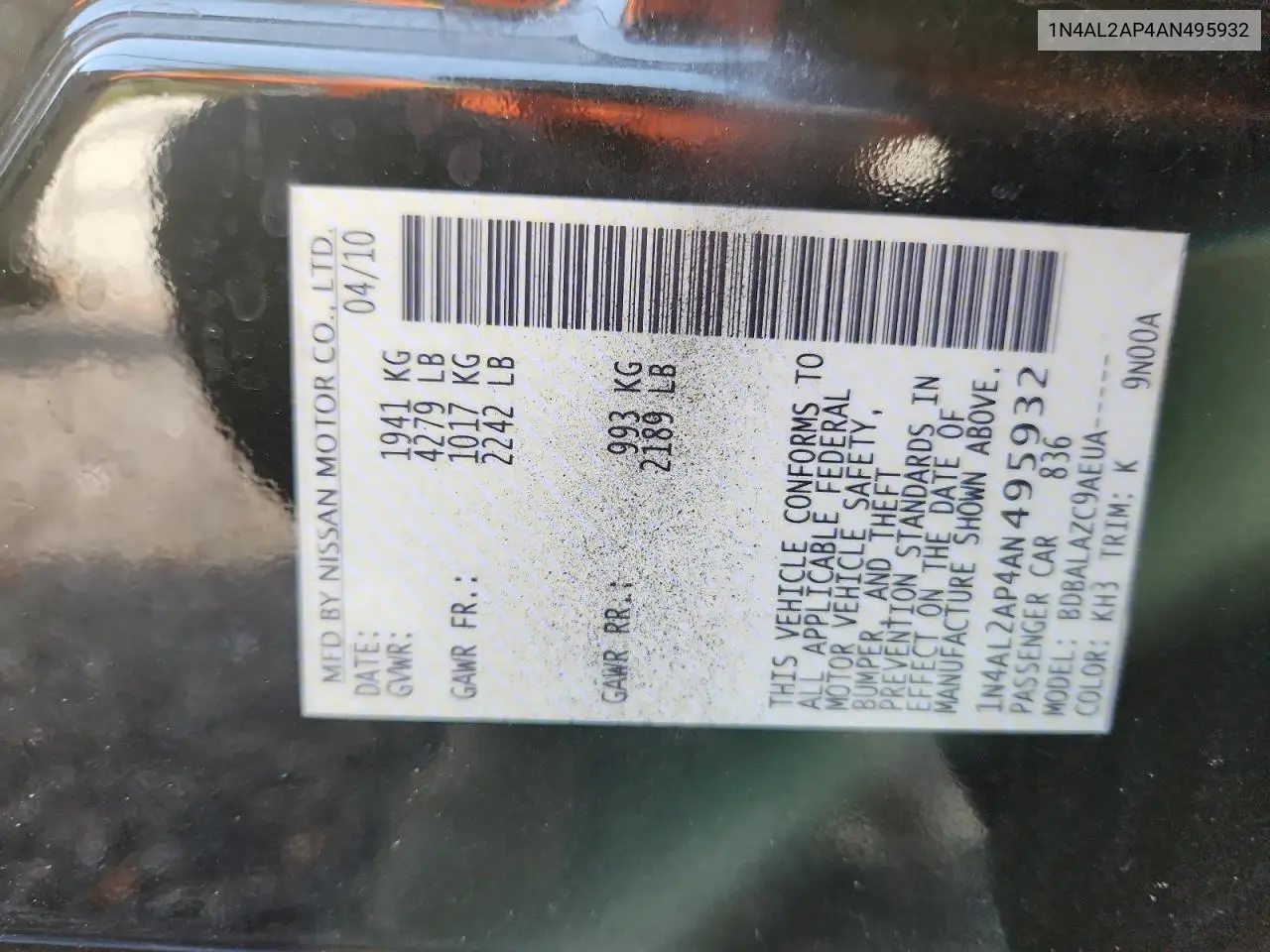 1N4AL2AP4AN495932 2010 Nissan Altima Base