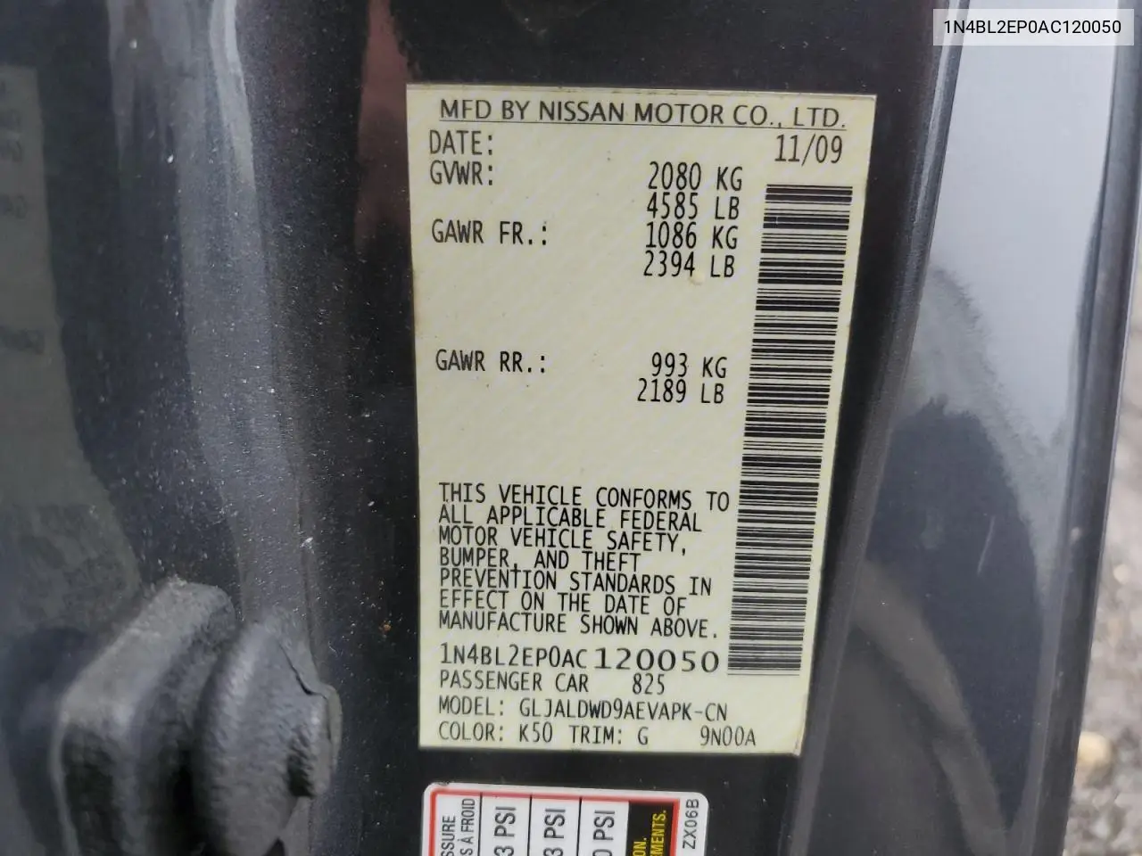 1N4BL2EP0AC120050 2010 Nissan Altima Sr