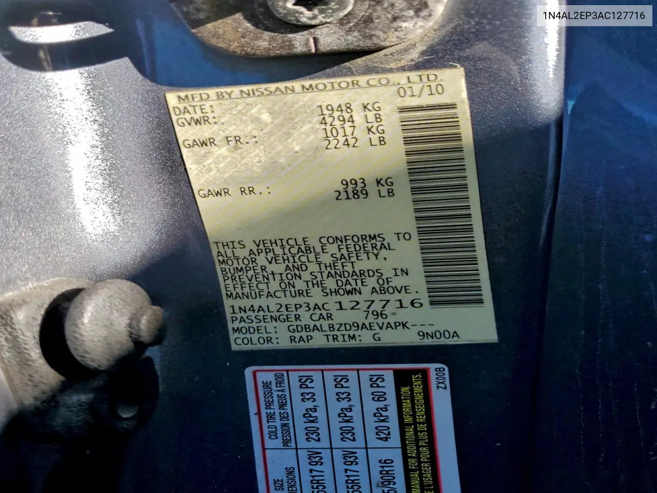 1N4AL2EP3AC127716 2010 Nissan Altima S