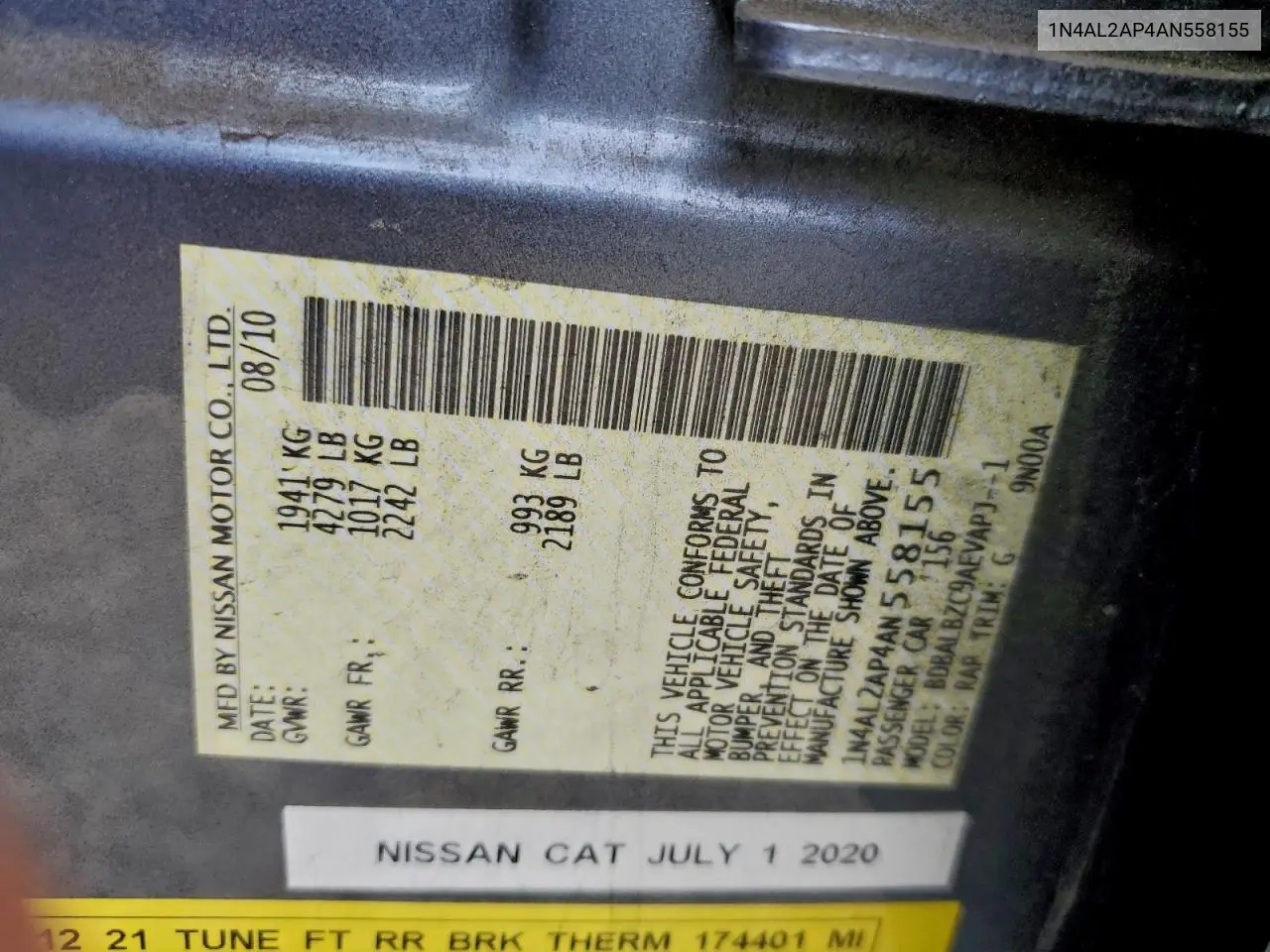 1N4AL2AP4AN558155 2010 Nissan Altima Base