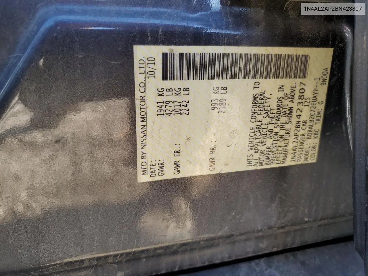 1N4AL2AP2BN423807 2011 Nissan Altima Base