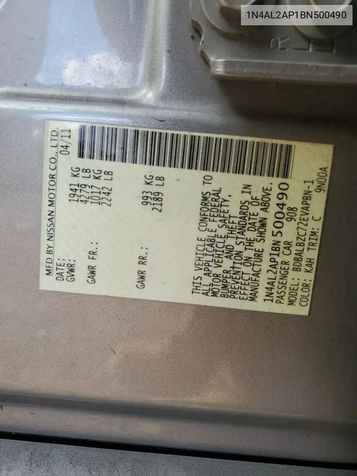 1N4AL2AP1BN500490 2011 Nissan Altima Base