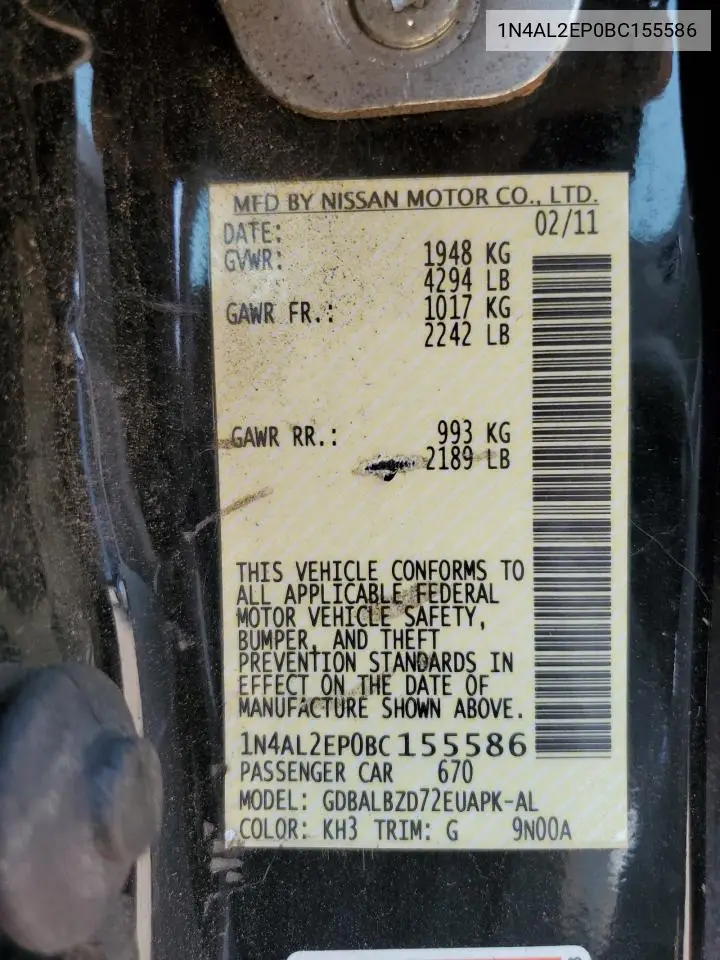 1N4AL2EP0BC155586 2011 Nissan Altima S