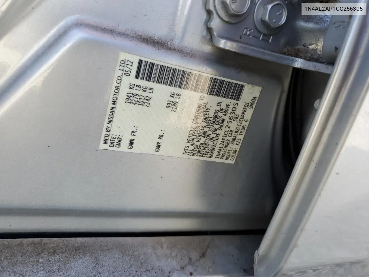 1N4AL2AP1CC256305 2012 Nissan Altima Base