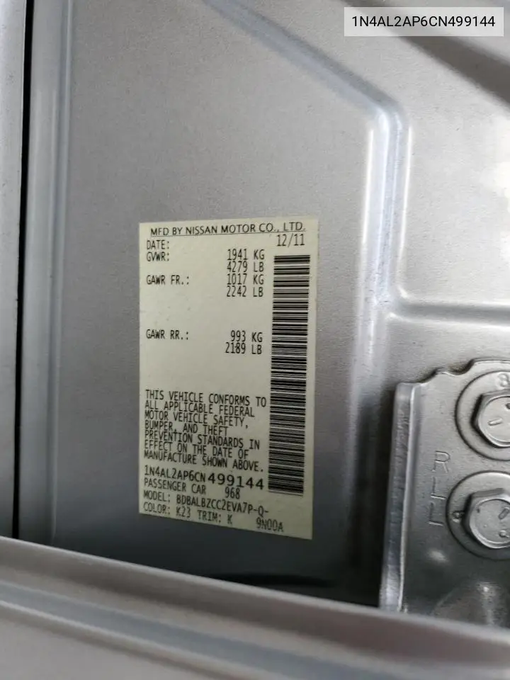 1N4AL2AP6CN499144 2012 Nissan Altima Base