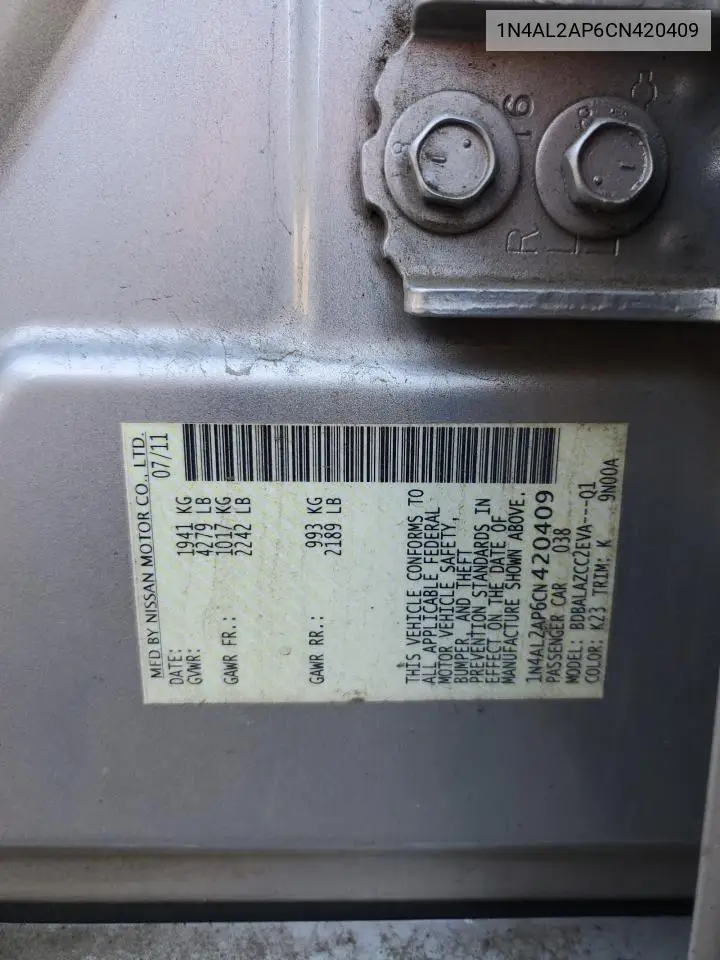 1N4AL2AP6CN420409 2012 Nissan Altima Base