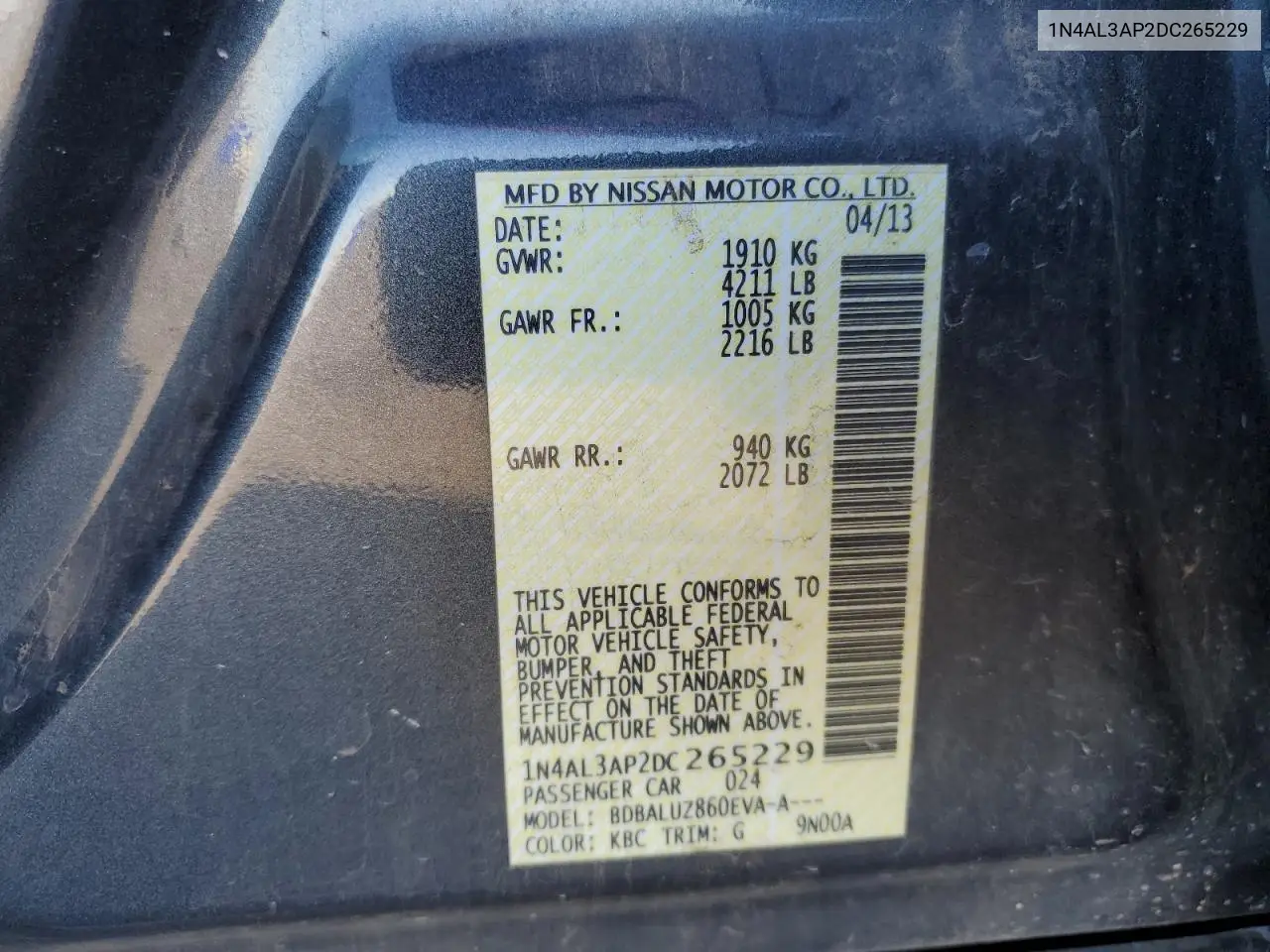 1N4AL3AP2DC265229 2013 Nissan Altima 2.5