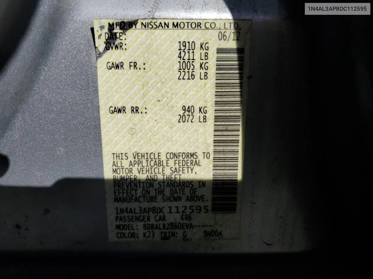 1N4AL3AP8DC112595 2013 Nissan Altima 2.5