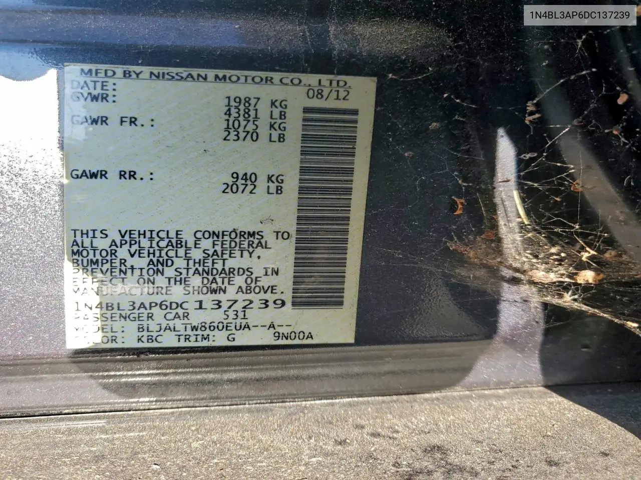1N4BL3AP6DC137239 2013 Nissan Altima 3.5S