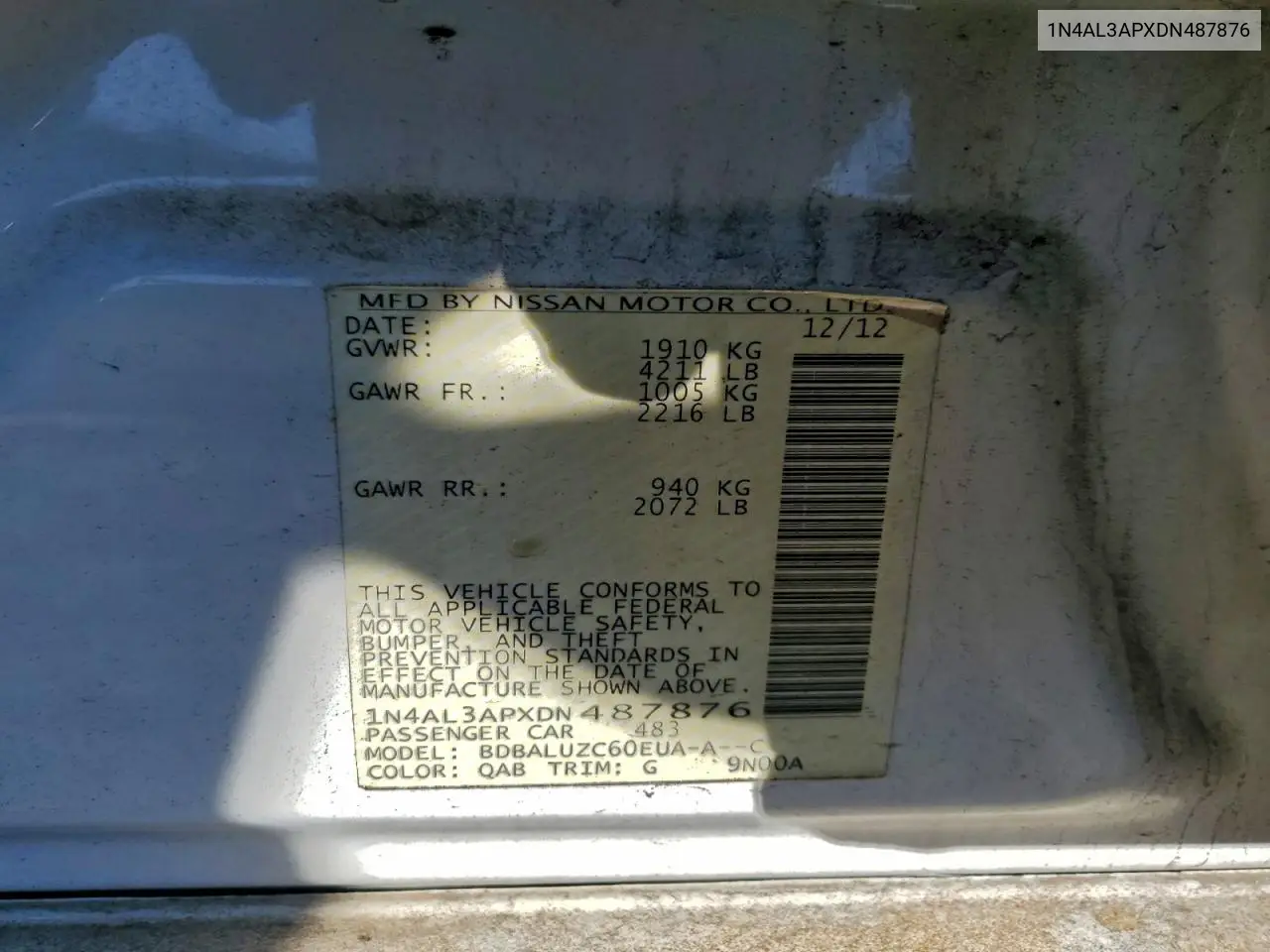 1N4AL3APXDN487876 2013 Nissan Altima 2.5