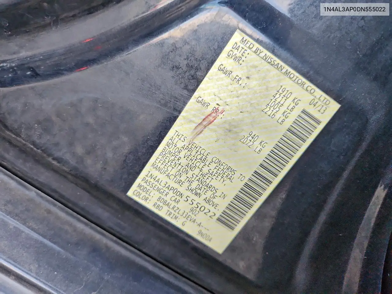 1N4AL3AP0DN555022 2013 Nissan Altima 2.5