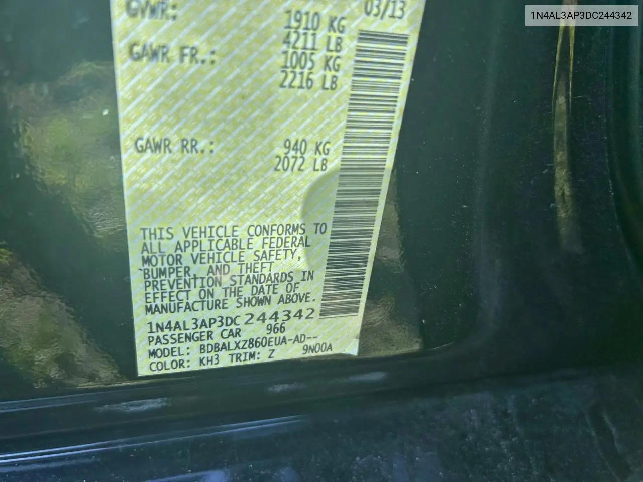 1N4AL3AP3DC244342 2013 Nissan Altima 2.5